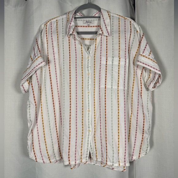 Madewell Daily Cotton Shirt in White Jacquard Rainbow Stripe XL - Picture 4 of 8
